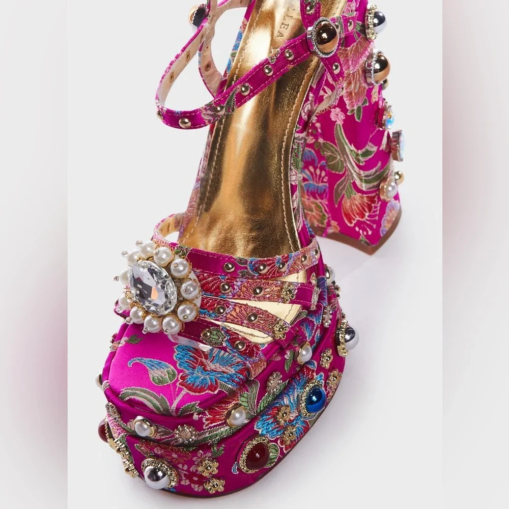 Hard-To-Find Azalea Wang Annie Multi Crystal Embellished Pink Platform Heel